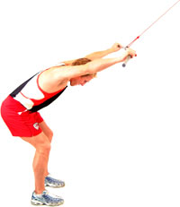 aim to keep your back and arms inline with the top pulley