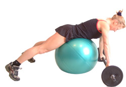 rest your abs and lower chest on the Swiss Ball
