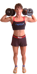 bring the weights to your shoulders