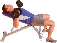 lower the weights down to the side of chest