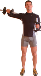 raise one arm so that its parallel to the floor 