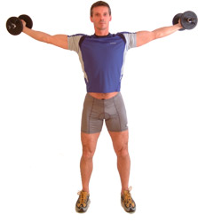 lower the weights keeping your palms upright and arms slightly bent