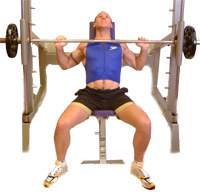 keep your feet on the floor - pushing your back into the bench